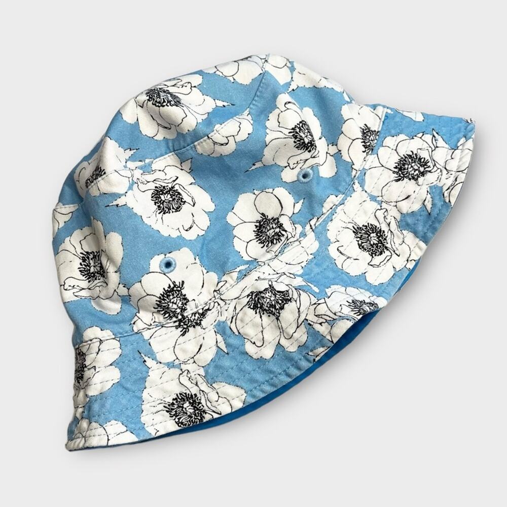 STEVE MADDEN blue & white floral reversible bucket hat Y2K 90s summer casual
